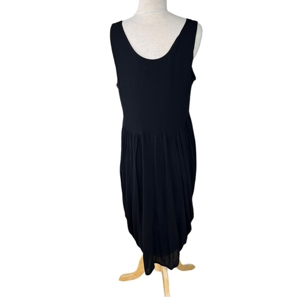 Eileen Fisher 100% Silk Casual Tank Dress Gathered Sheer overlay Black Large GUC - Picture 2 of 12